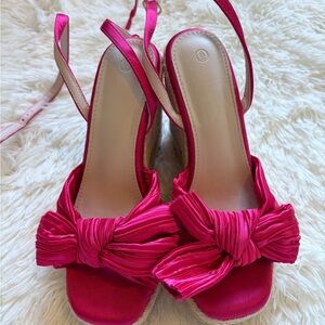 SHEIN Women's Hot Pink Knotted Espadrille Wedge Sandals Ladies Size 6